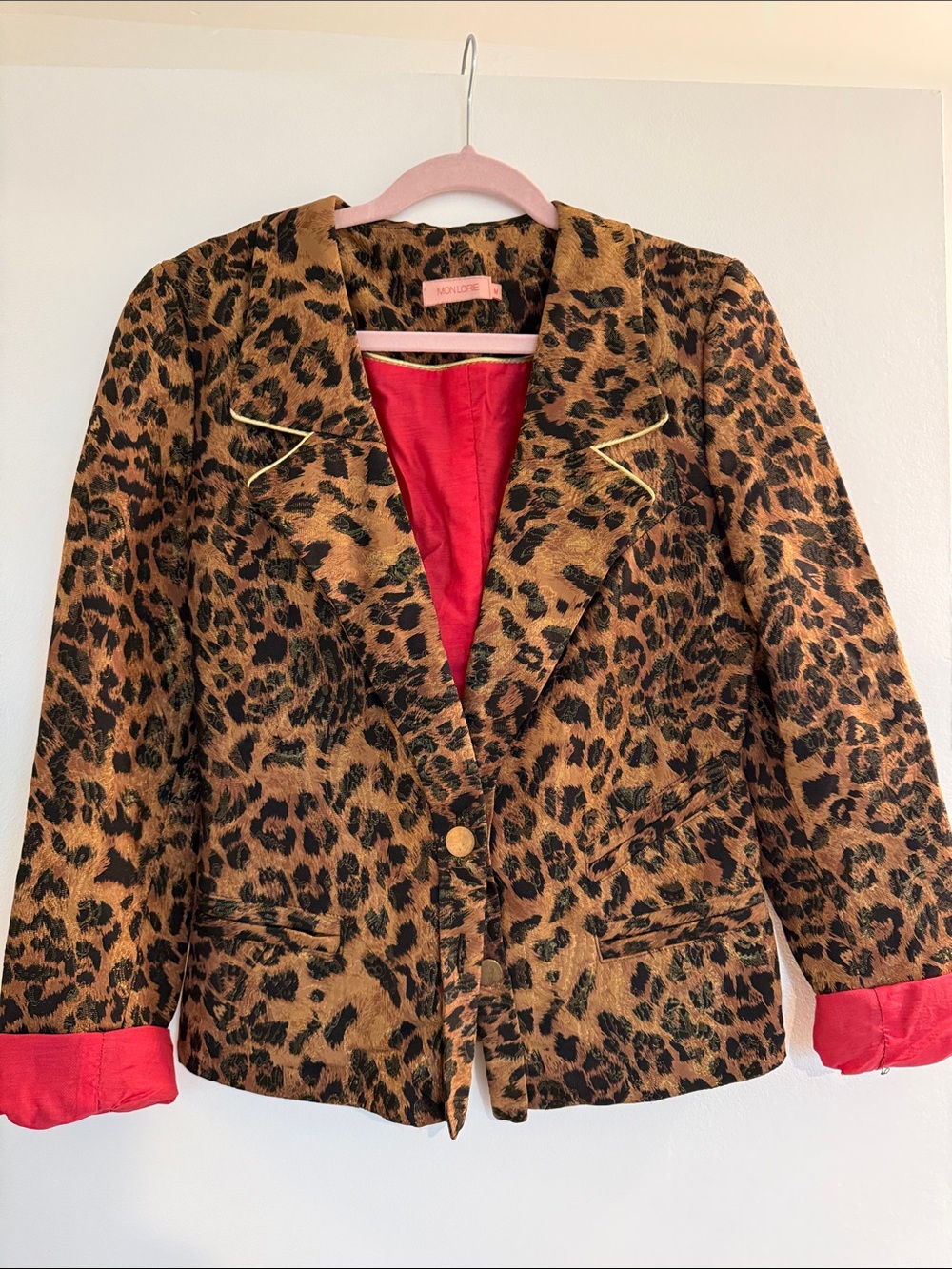 Leopard Print Blazer Jacket with Red Lining
